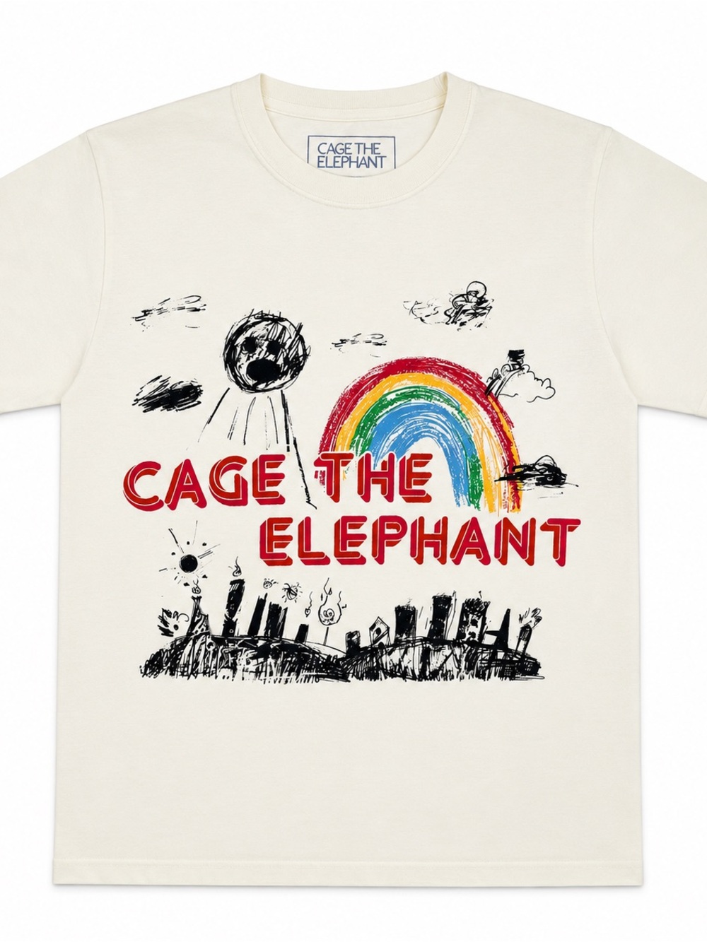 Cage the Elephant Rainbow Graphic Band T-Shirt Cream Adult Small Official Merch